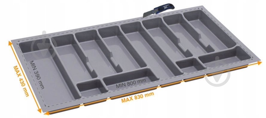 Лоток для столових приборів Rejs UNI 830x430x45 мм фасад 900 мм пластиковий сірий TE13.0206.05.036 - фото 2