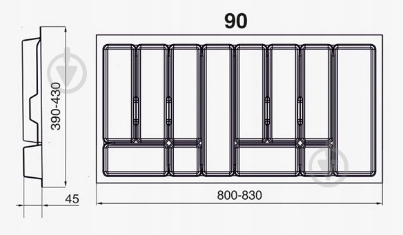 Лоток для столових приборів Rejs UNI 830x430x45 мм фасад 900 мм пластиковий сірий TE13.0206.05.036 - фото 3