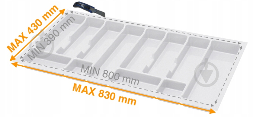 Лоток для столових приборів Rejs UNI 830x430x45 мм фасад 900 мм пластиковий білий ТЕ13.2506.05.013 - фото 2