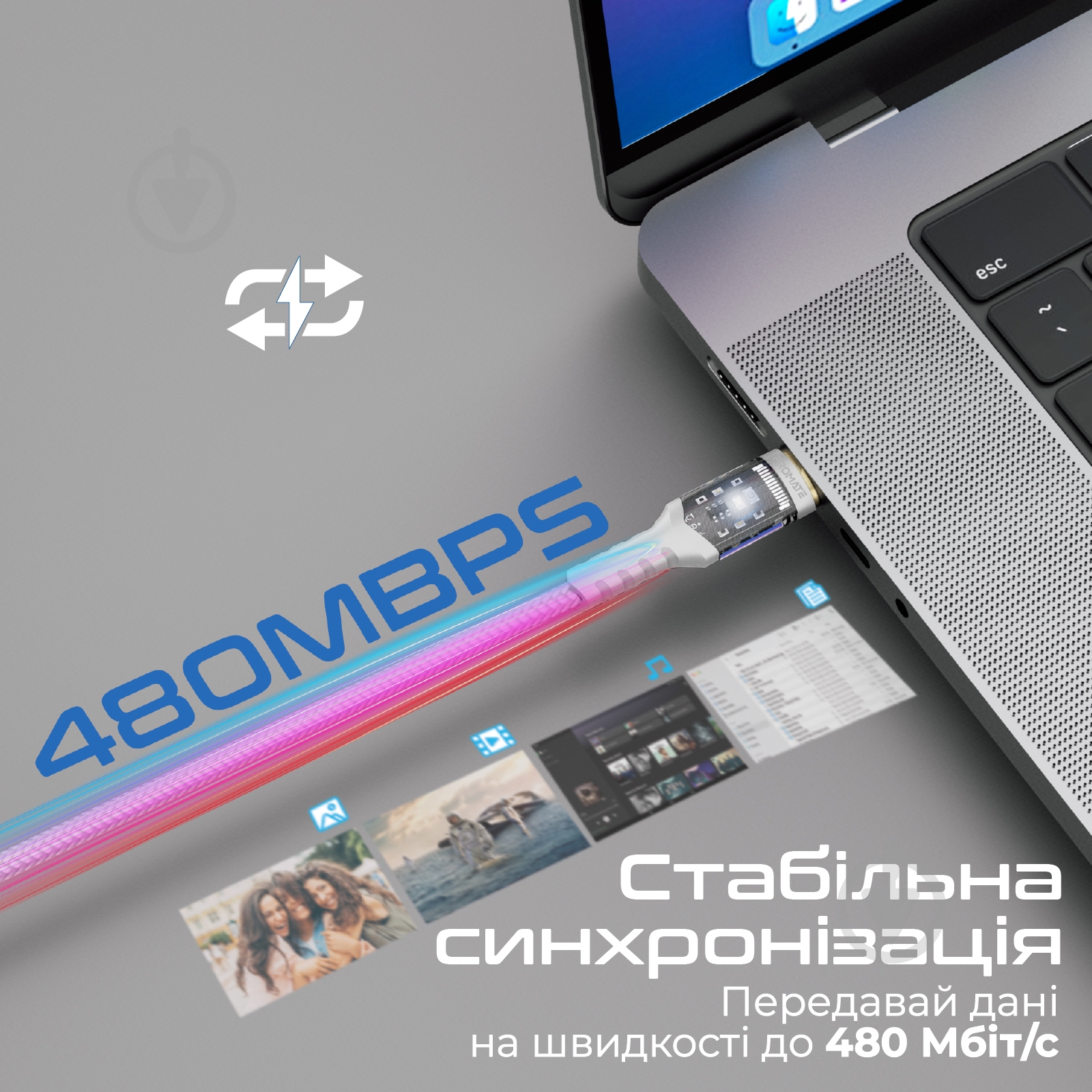 Кабель Promate Lucidline-CC120 USB-C to USB-C 100W Power Delivery 1,2 м white (lucidline-cc120.white) - фото 3