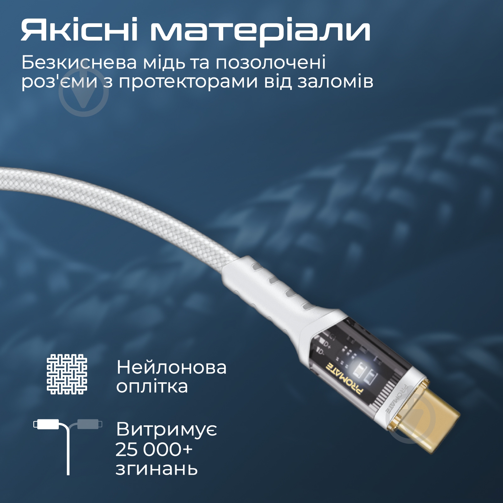 Кабель Promate Lucidline-CC120 USB-C to USB-C 100W Power Delivery 1,2 м white (lucidline-cc120.white) - фото 5