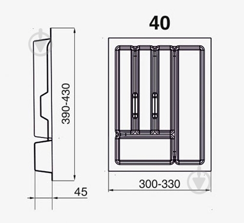 Лоток для столовых приборов Rejs UNI 330x430x45 мм фасад 400 мм пластиковый белый ТЕ13.2502.05.013 - фото 3