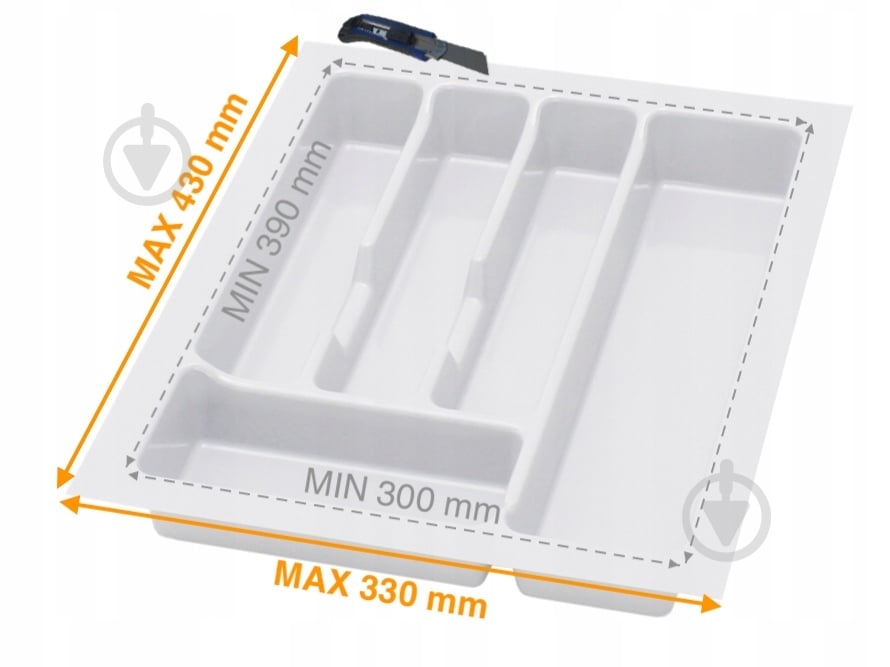 Лоток для столовых приборов Rejs UNI 330x430x45 мм фасад 400 мм пластиковый белый ТЕ13.2502.05.013 - фото 2