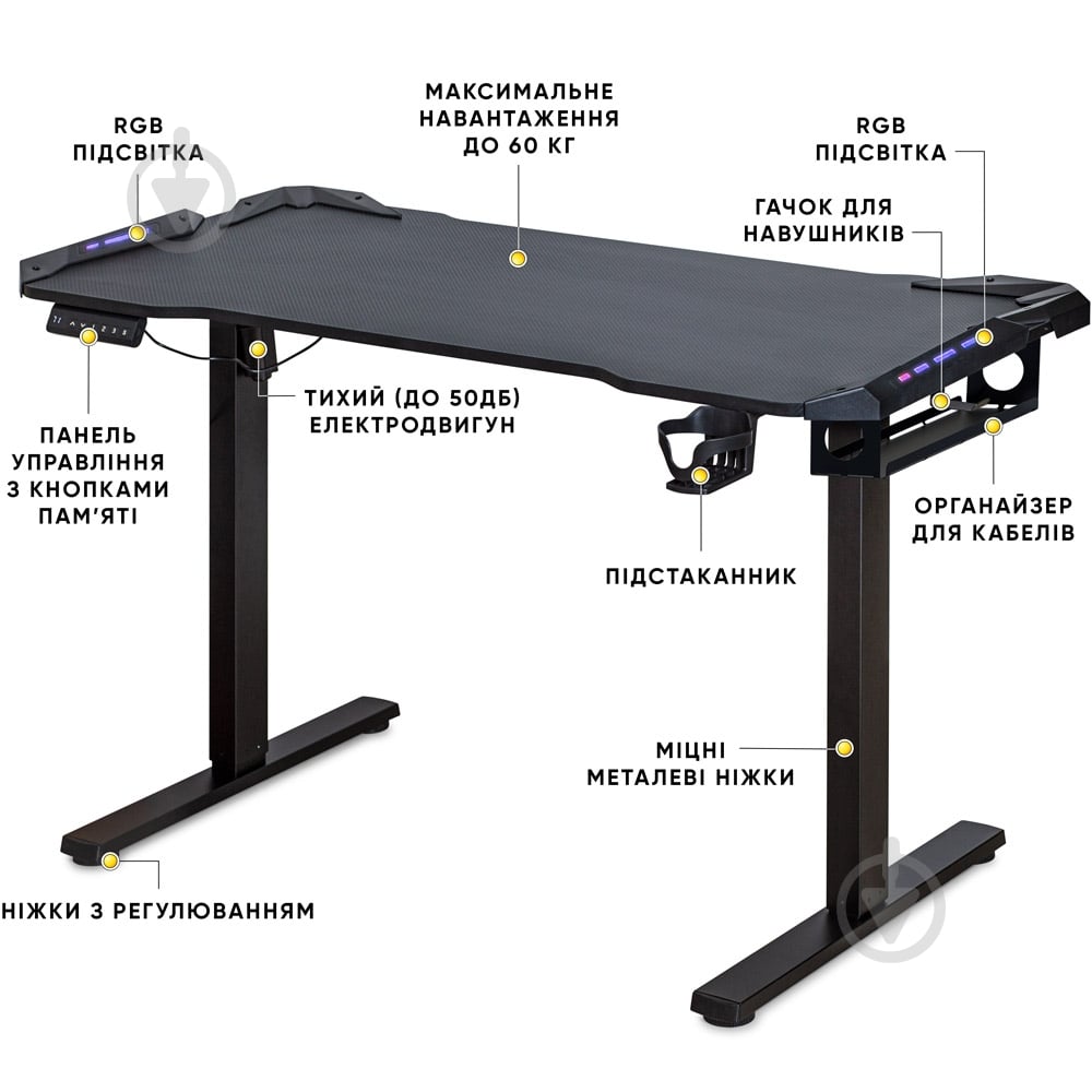 Стол компьютерный Mealux PowerDesk Carbon RGB - фото 4