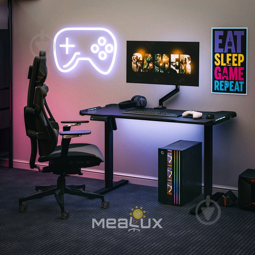 Стол компьютерный Mealux PowerDesk Carbon RGB - фото 2