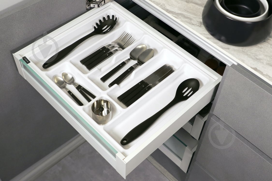 Лоток для столовых приборов Rejs UNI 430x430x45 мм фасад 500 мм пластиковый белый ТЕ13.2503.05.013 - фото 6