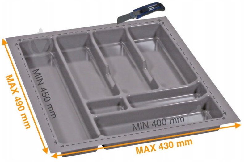 Лоток для столових приборів Rejs PRO 430x490x45 мм фасад 500 мм пластиковий сірий ТЕ13.2666.05.036 - фото 2 Лоток для столових приборів Rejs PRO 430x490x45 мм фасад 500 мм пластиковий сірий ТЕ13.2666.05.036 - фото 2