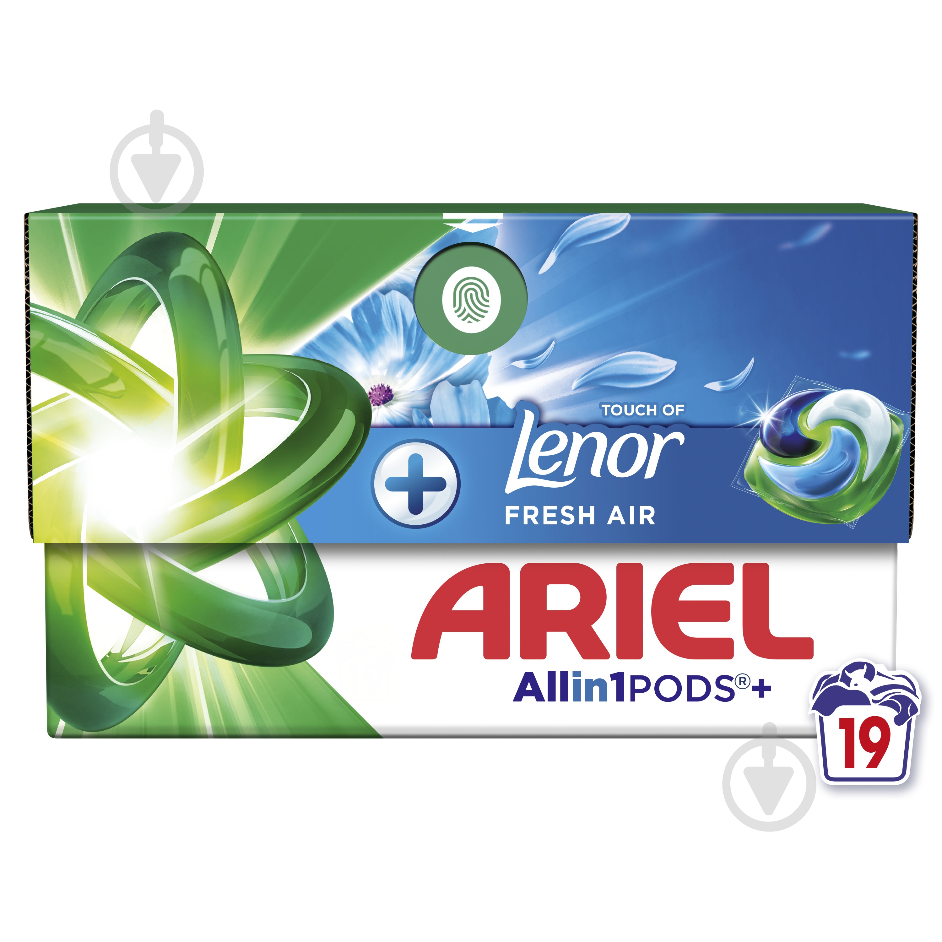Капсулы для машинной стирки Ariel Все-в-1 Прикосновение свежего воздуха Lenor 19 шт. - фото 1