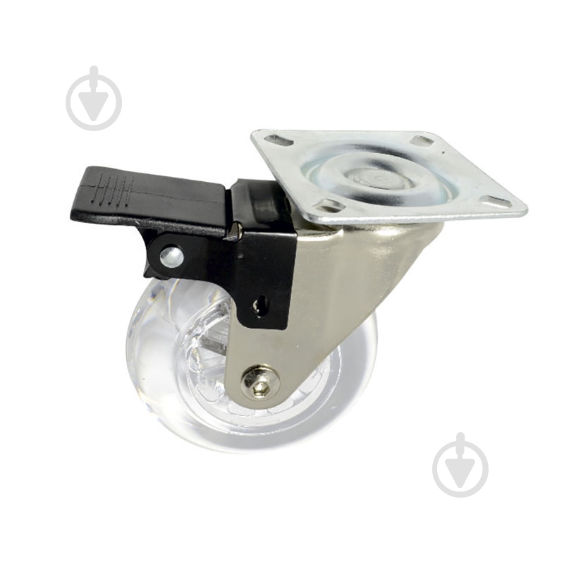 Ролик мебельный GTV Brazylia d75 мм h-96 мм повортный с стопором прозрачный (колесо для мебели) KM-RD-75-CF - фото 2 Ролик мебельный GTV Brazylia d75 мм h-96 мм повортный с стопором прозрачный (колесо для мебели) KM-RD-75-CF - фото 2