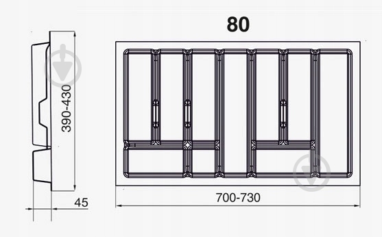 Лоток для столовых приборов Rejs UNI 730x430x45 мм фасад 800 мм пластиковый серый ТЕ13.2505.05.036 - фото 3 Лоток для столовых приборов Rejs UNI 730x430x45 мм фасад 800 мм пластиковый серый ТЕ13.2505.05.036 - фото 3