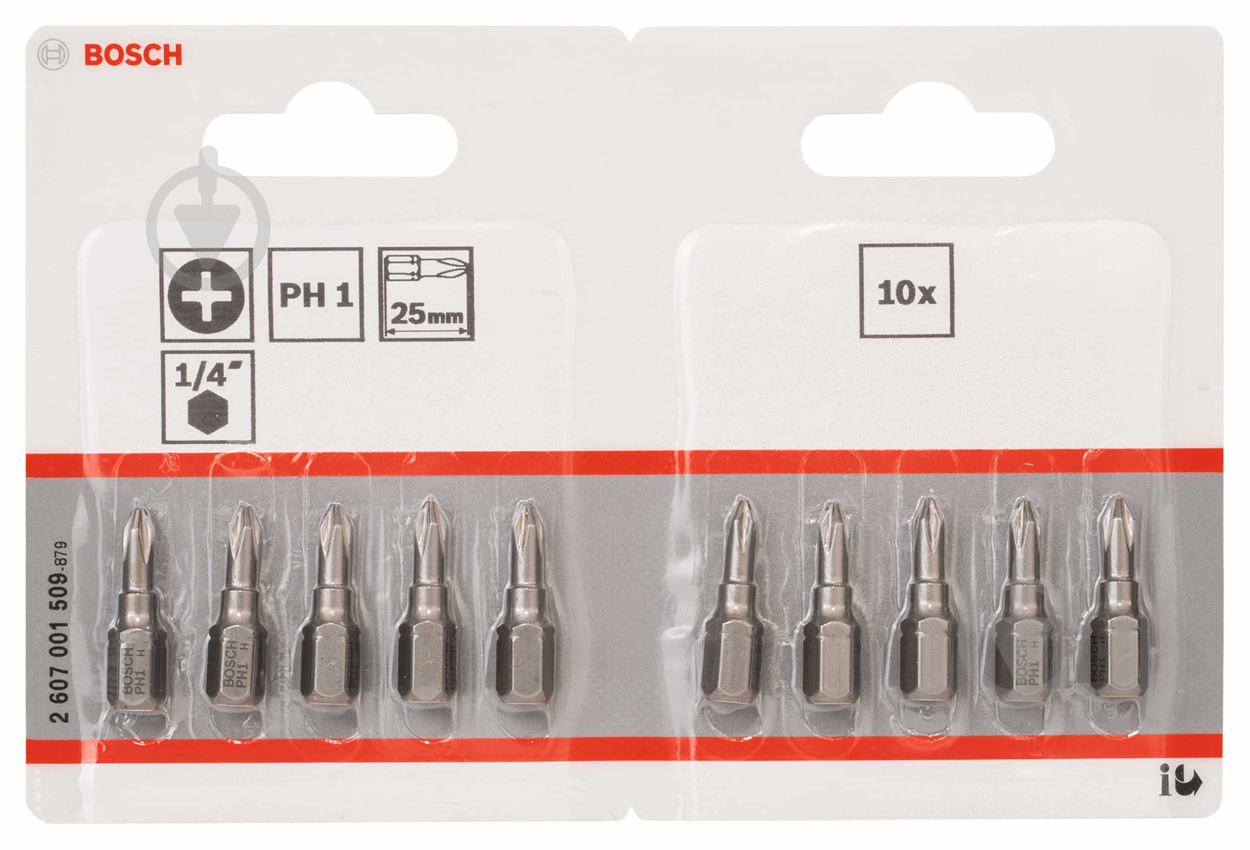 Набор бит Bosch Extra Hard 25 мм PH1 10 шт. 2607001509 - фото 2