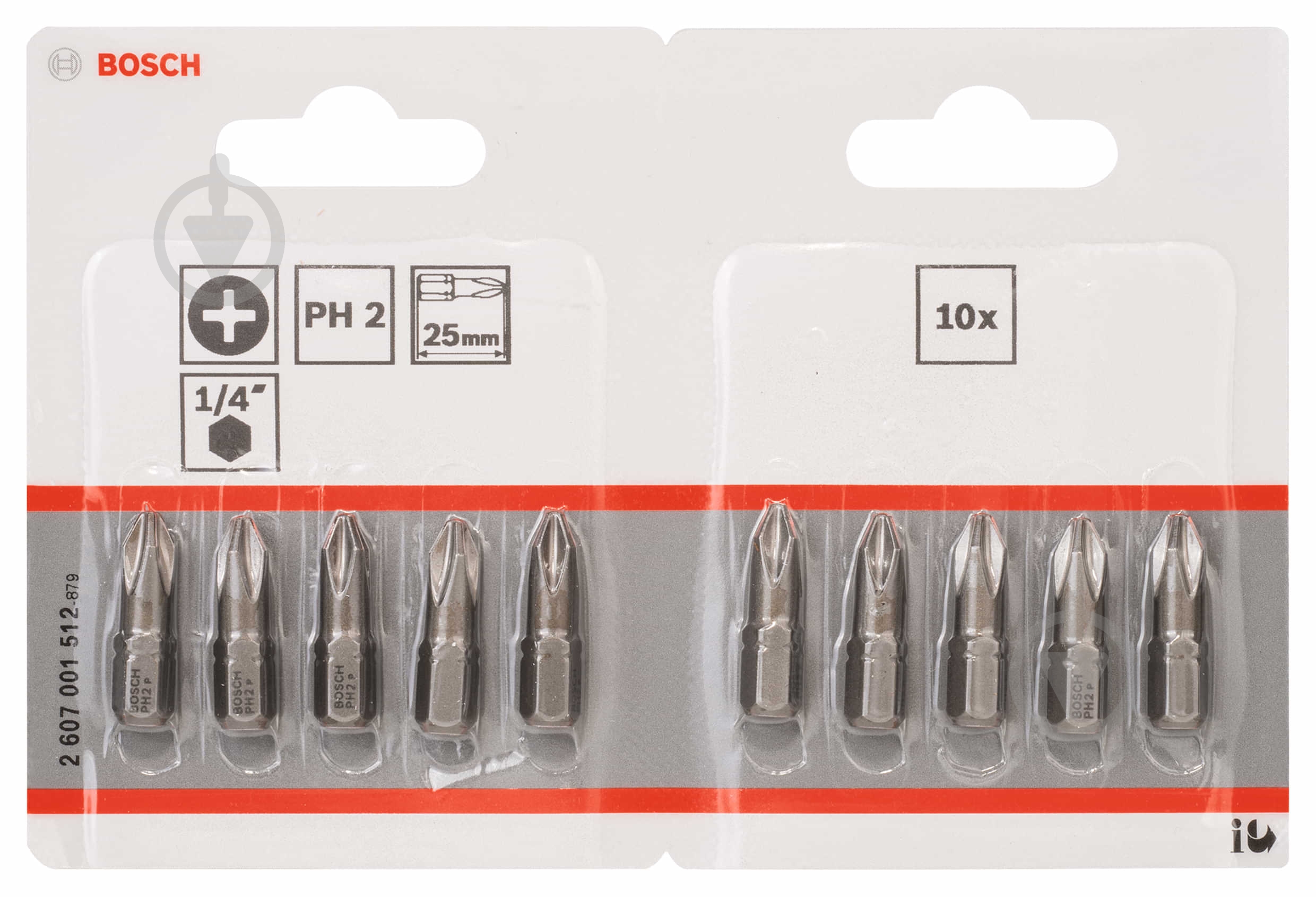 Набір біт Bosch Extra Hard 25 мм PH2 10 шт. 2607001512 - фото 2