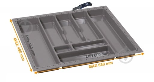 Лоток для столовых приборов Rejs PRO 630x490x45 мм фасад 700 мм пластиковый серый TE13.2671.05.036 - фото 2 Лоток для столовых приборов Rejs PRO 630x490x45 мм фасад 700 мм пластиковый серый TE13.2671.05.036 - фото 2