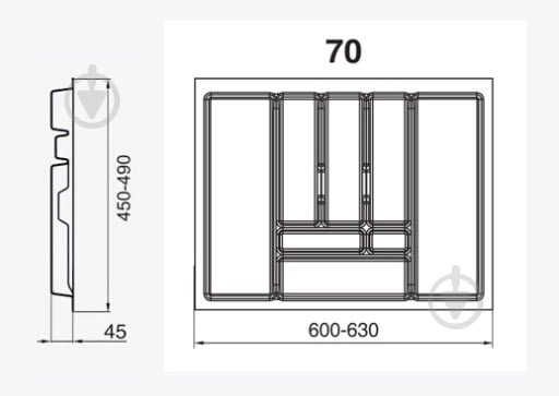 Лоток для столовых приборов Rejs PRO 630x490x45 мм фасад 700 мм пластиковый серый TE13.2671.05.036 - фото 3 Лоток для столовых приборов Rejs PRO 630x490x45 мм фасад 700 мм пластиковый серый TE13.2671.05.036 - фото 3