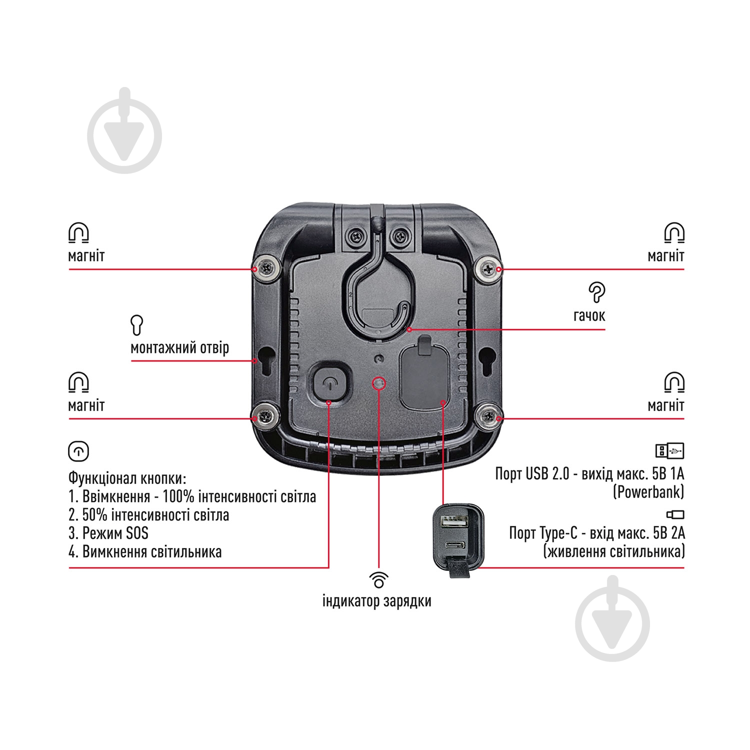 Фонарь прожекторный Maxus Portable Emergency LED Light MAX-8W-BLK-EM - фото 3 Фонарь прожекторный Maxus Portable Emergency LED Light MAX-8W-BLK-EM - фото 3