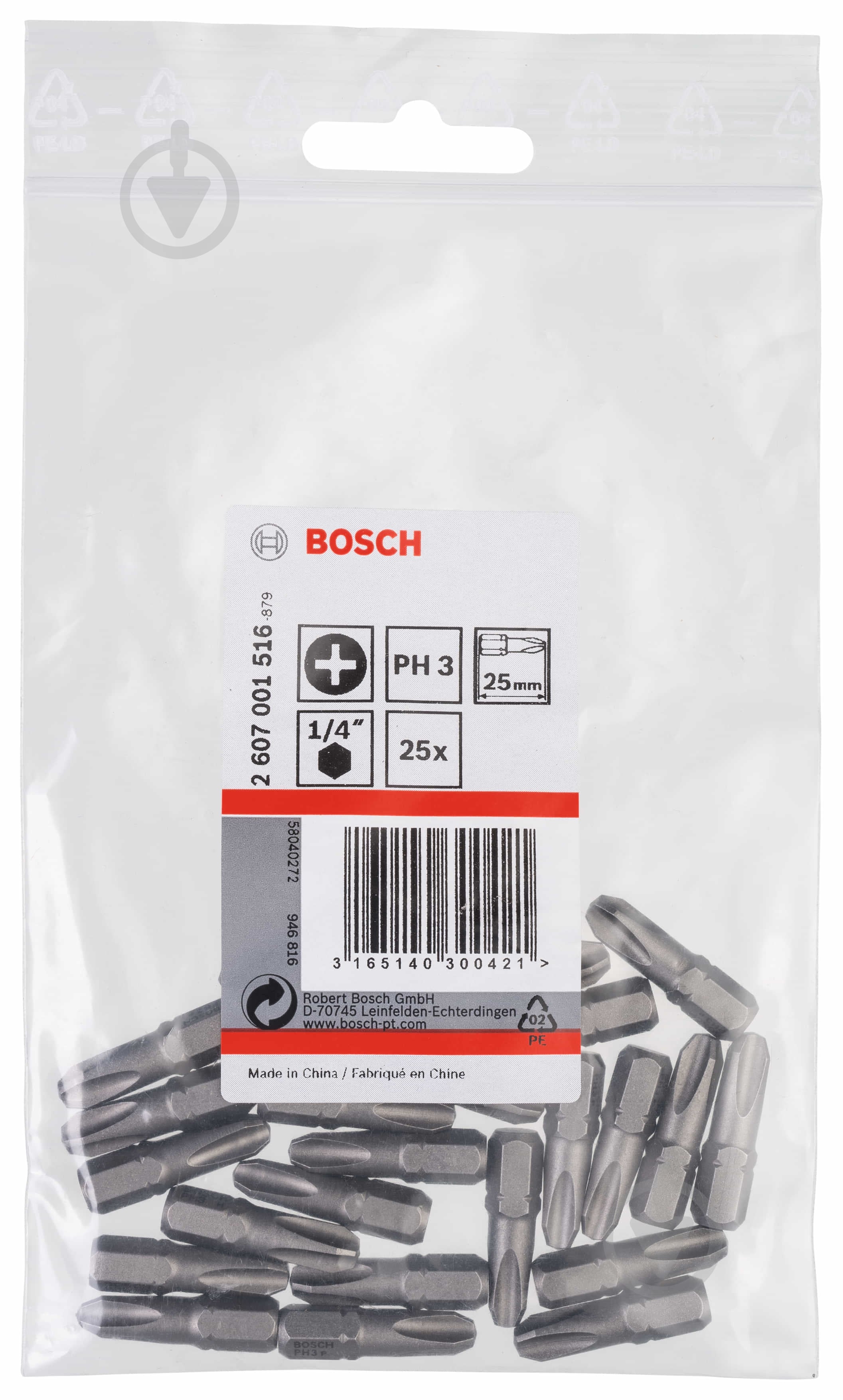 Набор бит Bosch Extra Hard 25 мм PH3 25 шт. 2607001516 - фото 2
