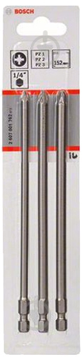 Набір біт Bosch Extra Hard 152 мм PZ1/2/3 3 шт. 2607001762 - фото 3 Набір біт Bosch Extra Hard 152 мм PZ1/2/3 3 шт. 2607001762 - фото 3