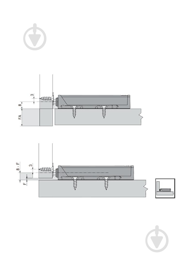 Пластина Blum под саморезы для установки TIP-ON никелированная 955.1008S - фото 5 Пластина Blum под саморезы для установки TIP-ON никелированная 955.1008S - фото 5