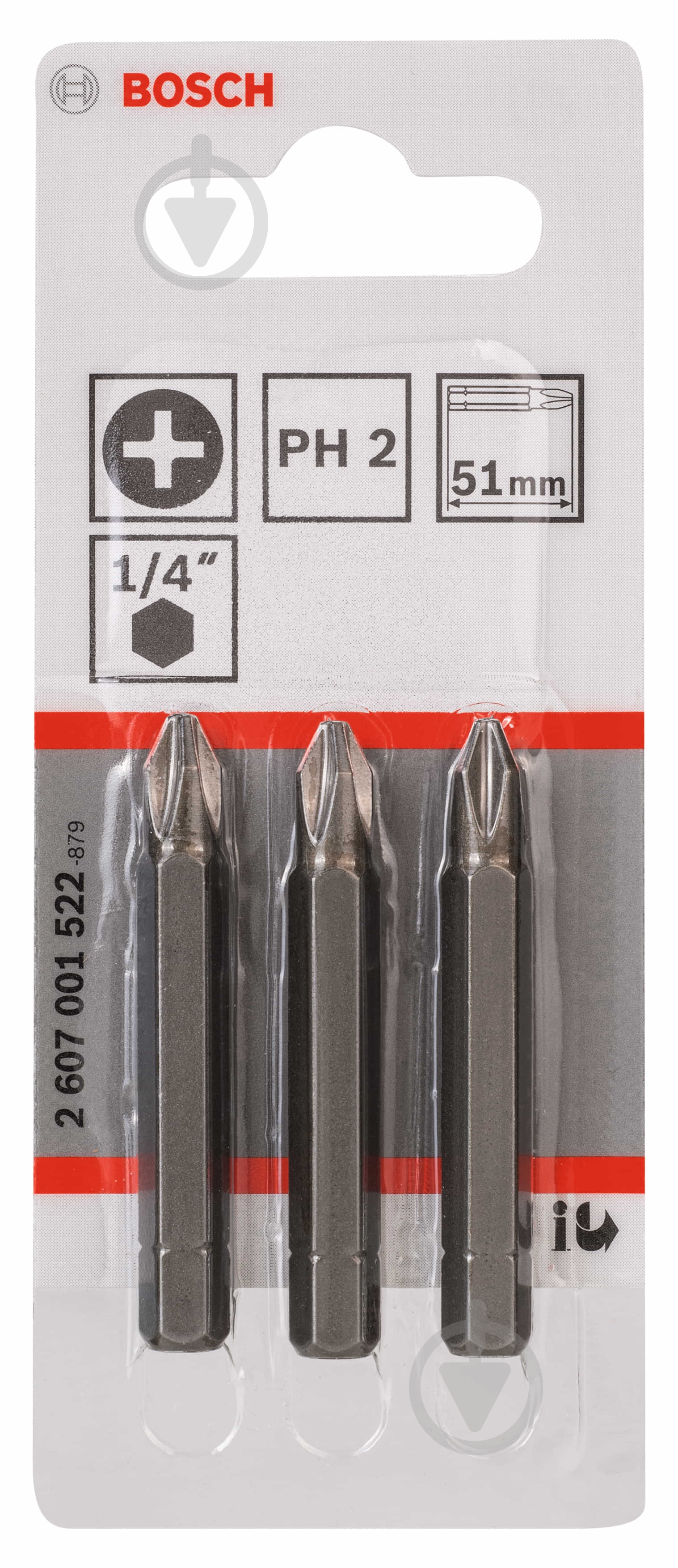 Набор бит Bosch Extra Hard 51 мм PH2 3 шт. 2607001522 - фото 2