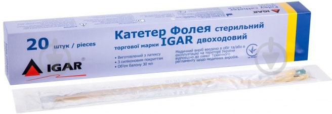 Катетер урологический IGAR тип Фолея 14 Fr 2-ходовой, 1 штука - фото 1