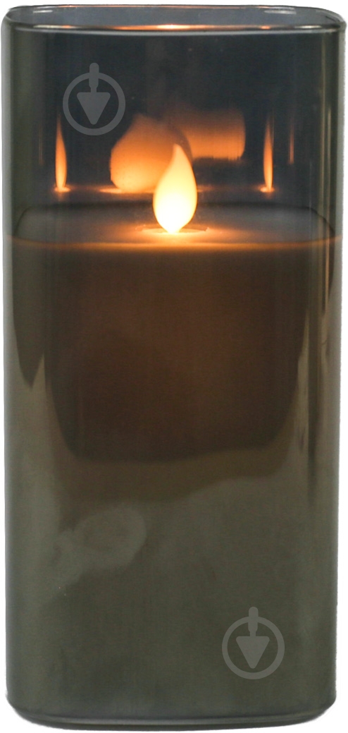 Декорація новорічна Свічник із свічкою що палахкотить 9х12,5 см сірий - фото 1