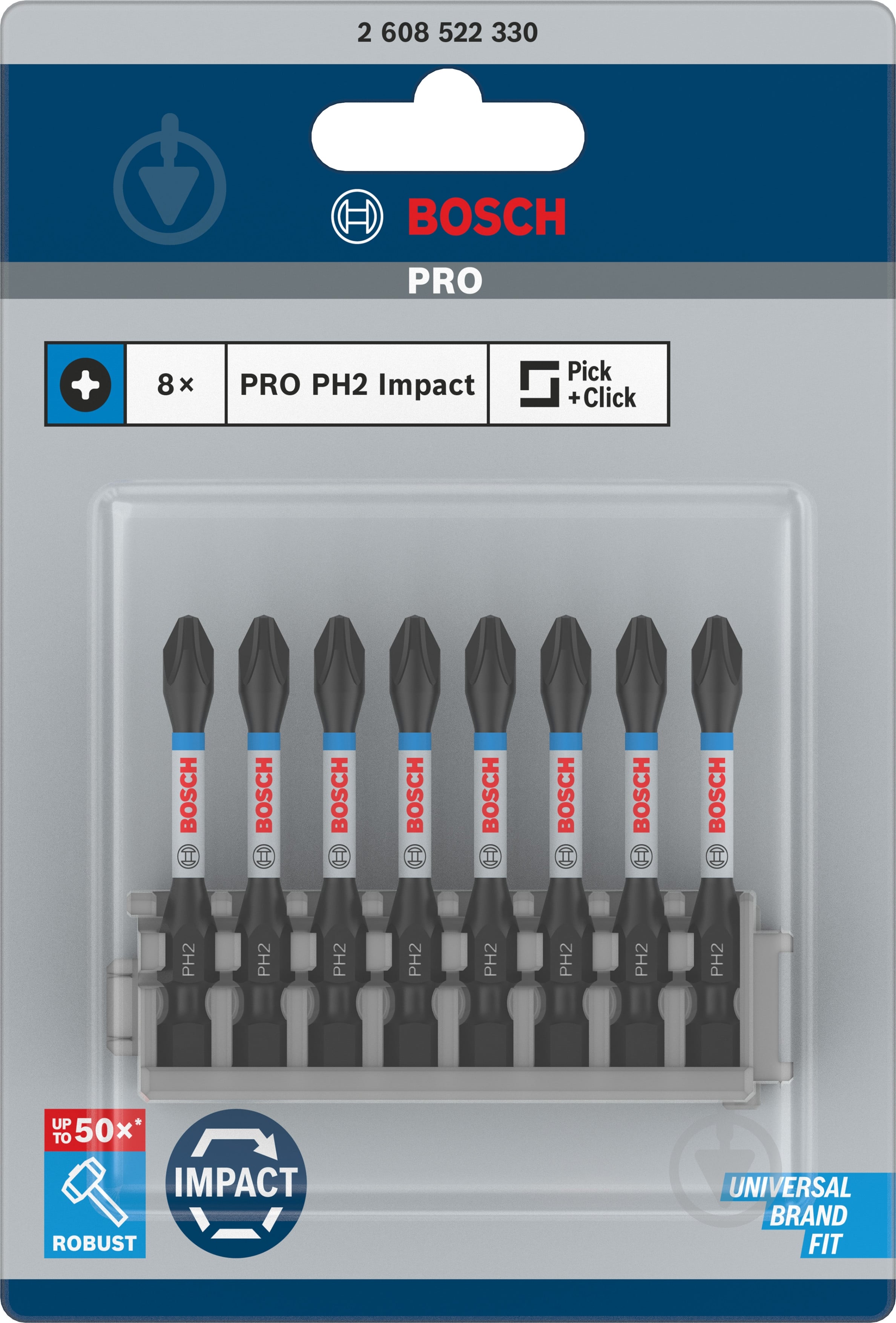 Набор бит Bosch Impact Control 50 мм PH2 8 шт. 2608522330 - фото 4 Набор бит Bosch Impact Control 50 мм PH2 8 шт. 2608522330 - фото 4