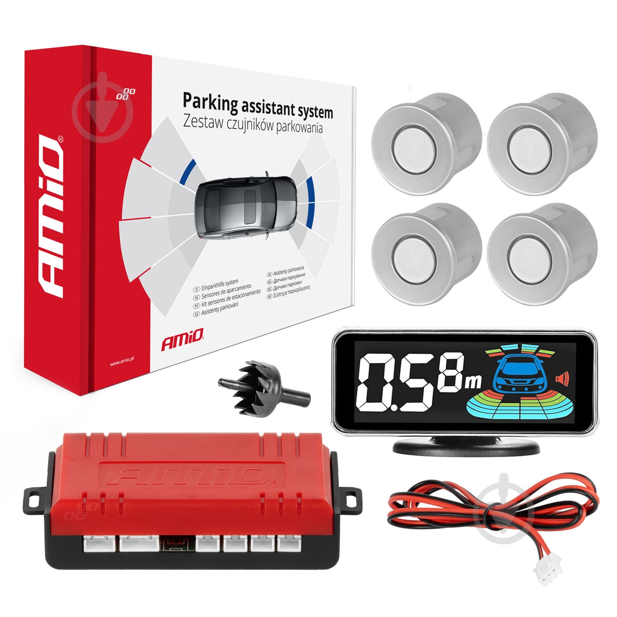 Парковочная система AMiO LED-GRAF 3D 4 датчика серебряная (03187) - фото 1 Парковочная система AMiO LED-GRAF 3D 4 датчика серебряная (03187) - фото 1