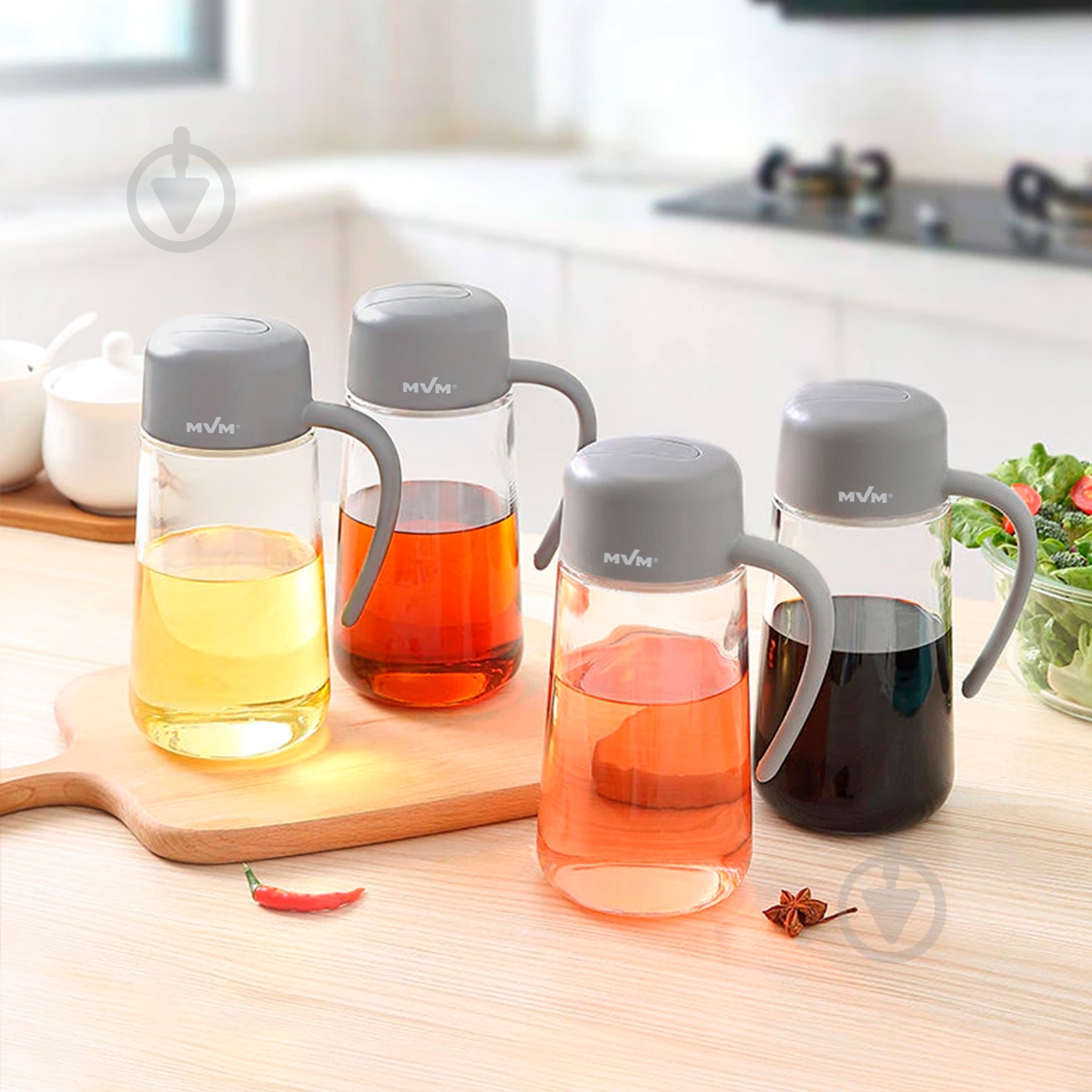 Емкость для масла или уксуса MVM KP-09 S T/GRAY стекло 600 мл - фото 5 Емкость для масла или уксуса MVM KP-09 S T/GRAY стекло 600 мл - фото 5