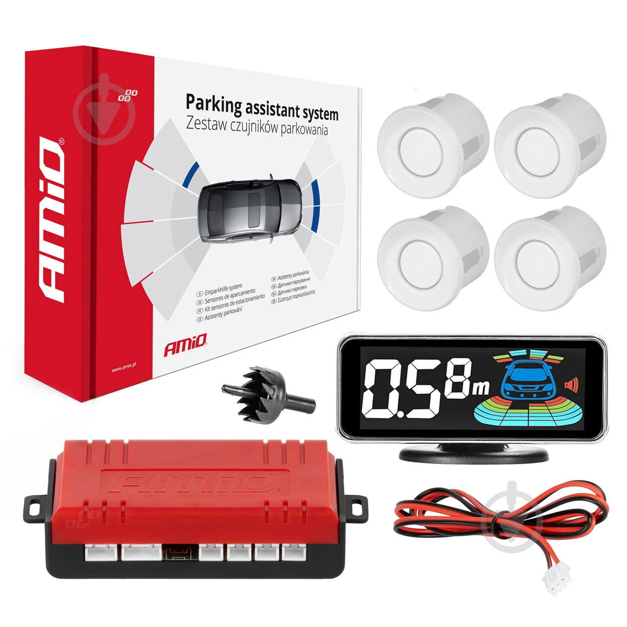Паркувальна система AMiO LED-GRAF 3D 4 датчики біла (03188) - фото 1