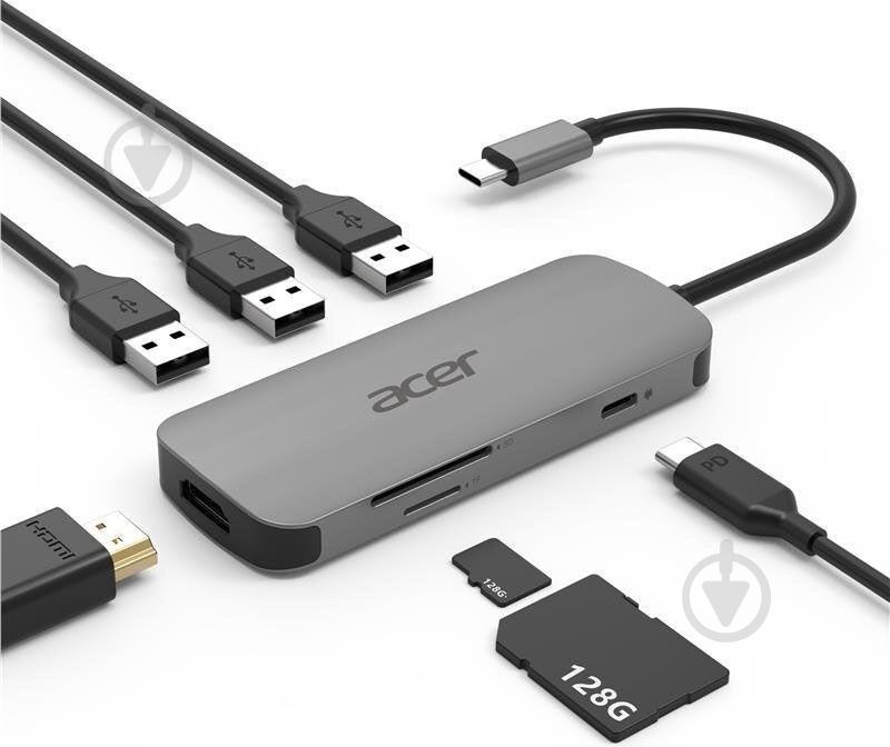 Док-станция Acer 7in1 Type C dongle silver (HP.DSCAB.008) - фото 1 Док-станция Acer 7in1 Type C dongle silver (HP.DSCAB.008) - фото 1