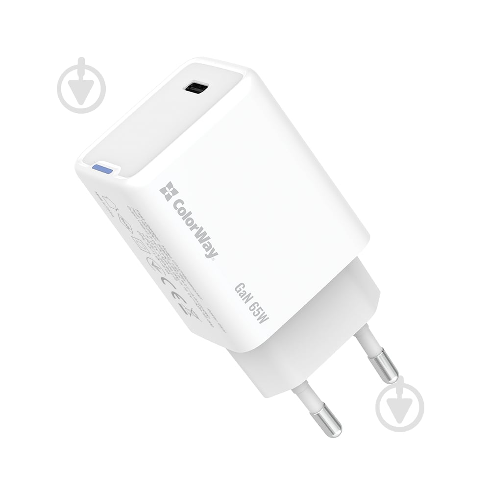 Зарядное устройство ColorWay GaN Mini 65W PD Port PPS USB-C белый - фото 2 Зарядное устройство ColorWay GaN Mini 65W PD Port PPS USB-C белый - фото 2
