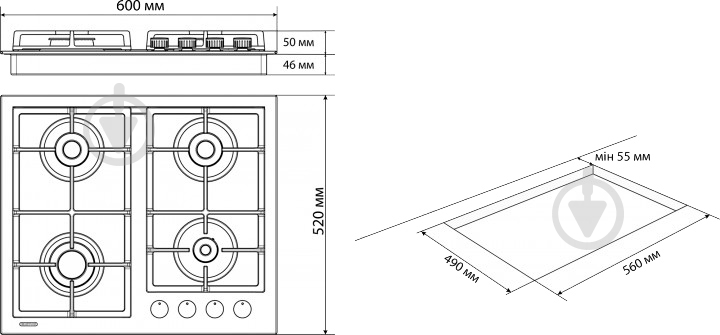 Варочная поверхность газовая Eleyus VITA 60 WH CF - фото 13
