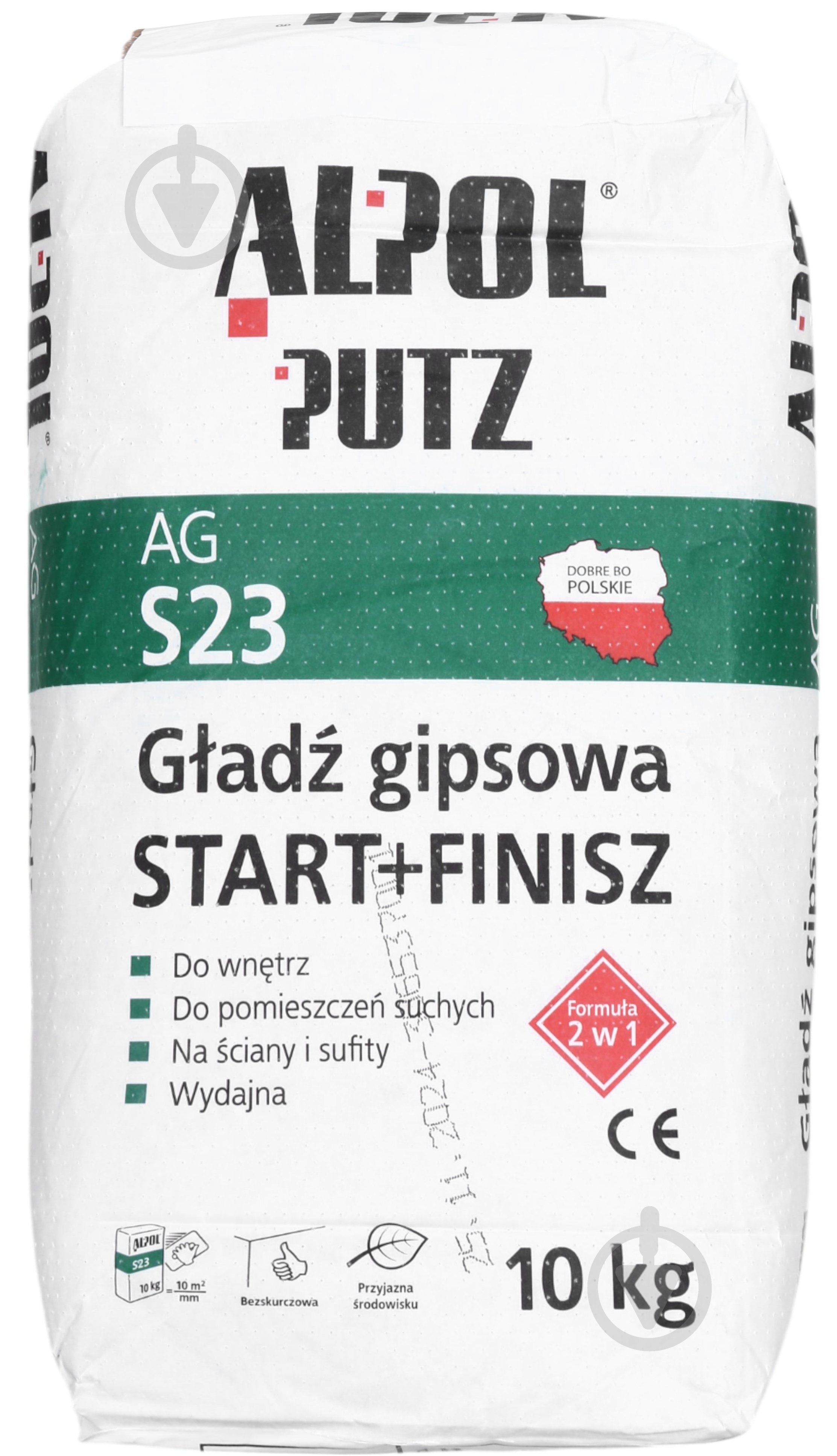 Шпаклівка Alpol гіпсова старт+фініш 2 в 1 Putz AG S23 10кг - фото 1
