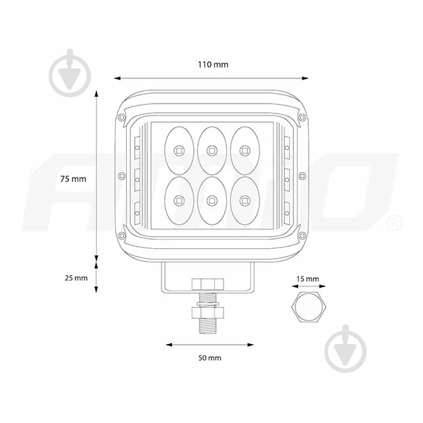 Фара додаткова AMiO AWL08 12 LED (02422) 36 Вт 9 В - фото 3 Фара додаткова AMiO AWL08 12 LED (02422) 36 Вт 9 В - фото 3