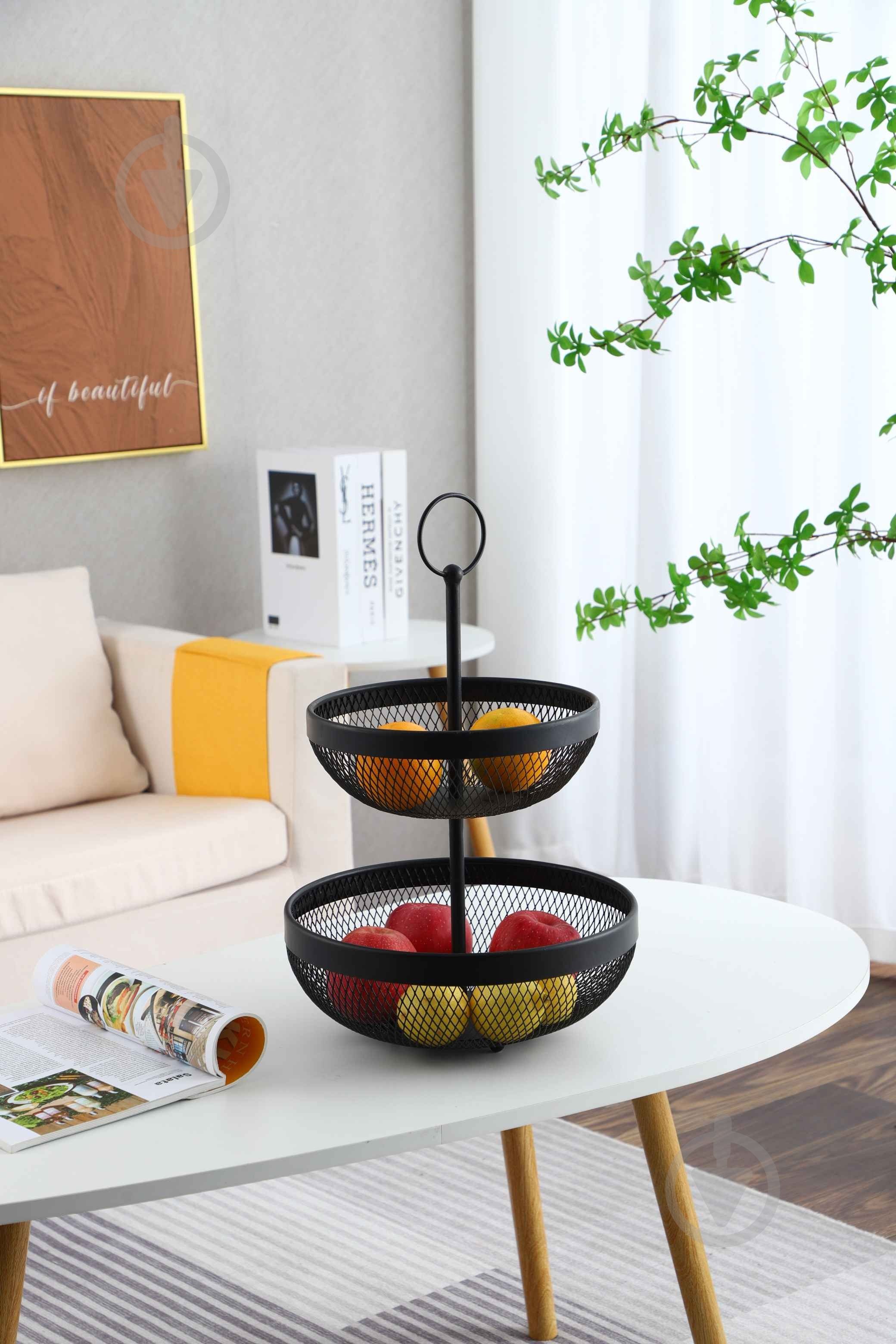 Кошик для фруктів Flamberg Premium подвійний Fernie 46х29,5 см чорний металевий - фото 6 Кошик для фруктів Flamberg Premium подвійний Fernie 46х29,5 см чорний металевий - фото 6