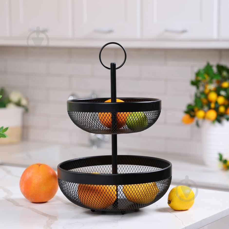 Кошик для фруктів Flamberg Premium подвійний Fernie 46х29,5 см чорний металевий - фото 2 Кошик для фруктів Flamberg Premium подвійний Fernie 46х29,5 см чорний металевий - фото 2