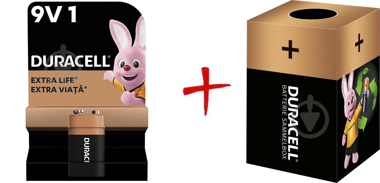 Батарейка щелочная Duracell 9V PP3 (крона) (+ Еко-бокс Duracell) - фото 1