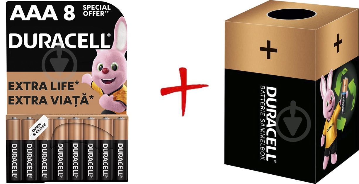 Батарейки лужні Duracell LR03 MN2400 AAA (мізинчикові) 8 шт. (+ Еко-бокс Duracell) - фото 1
