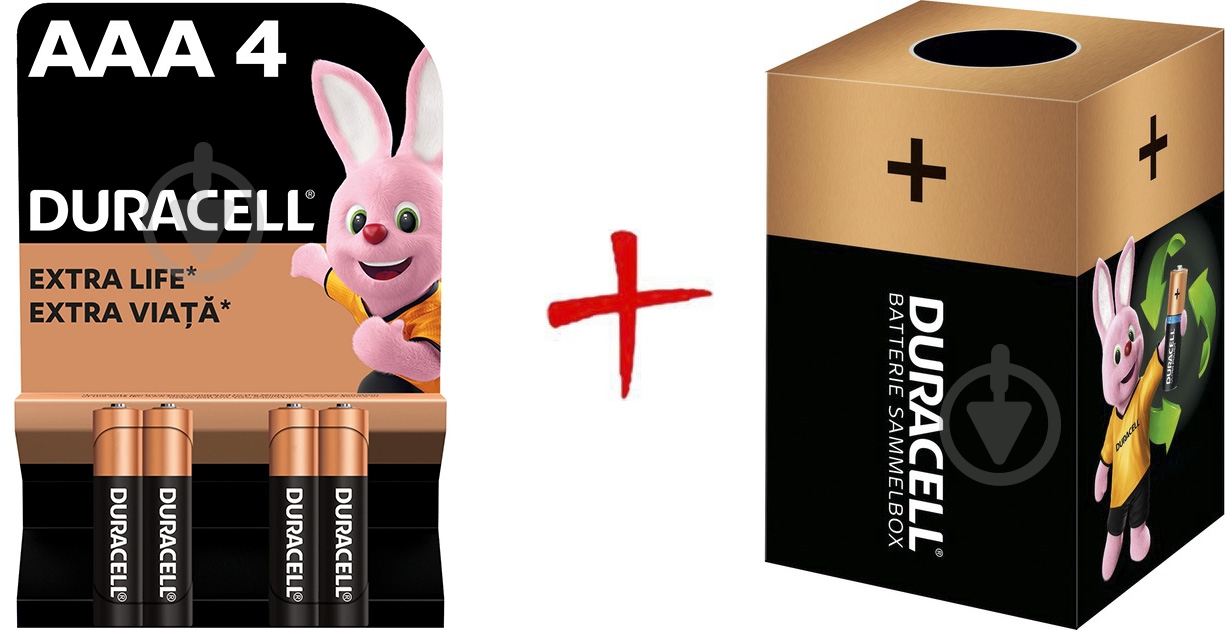 Батарейки щелочные Duracell MN2400 AAA (мизинчиковые) 4 шт. (+ Еко-бокс Duracell) - фото 1