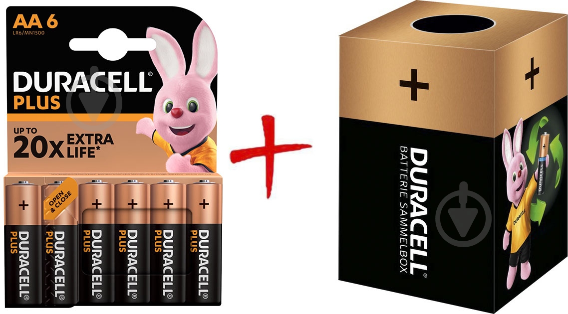 Батарейки Duracell Plus LR06 AA (пальчиковые) 6 шт. (+ Еко-бокс Duracell) - фото 1