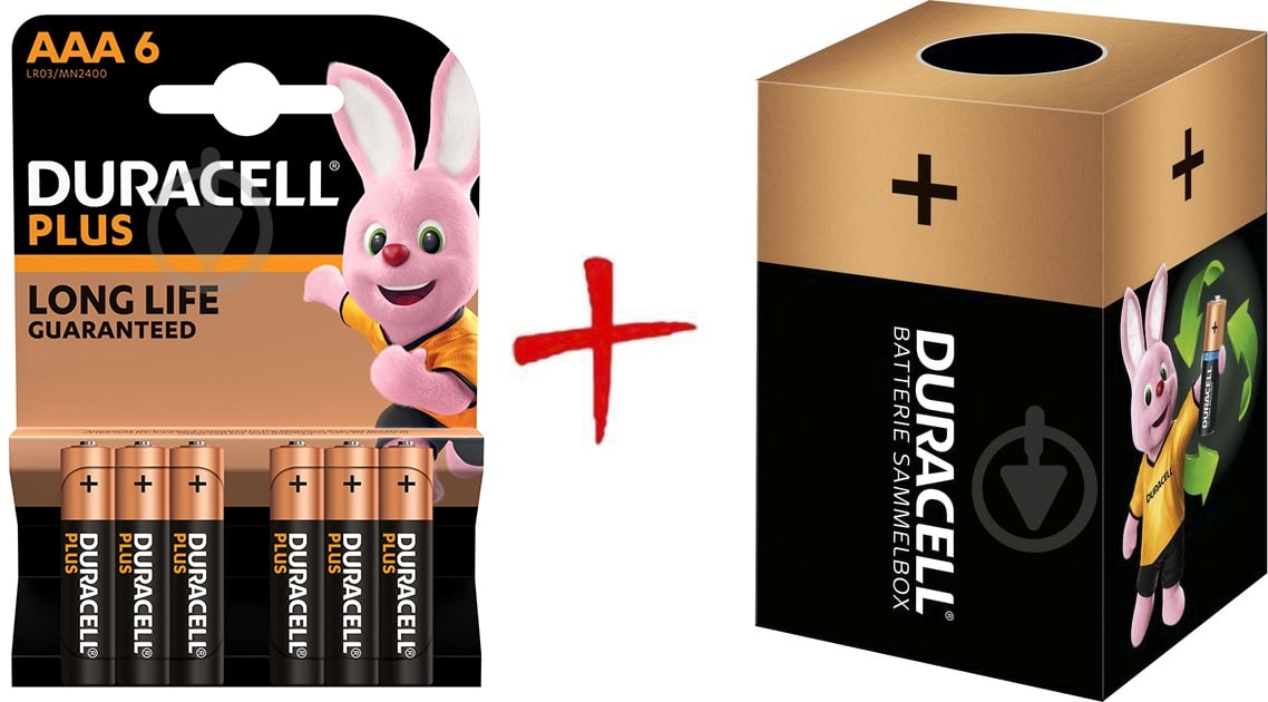 Батарейки Duracell Plus LR03 AAA (мізинчикові) 6 шт. (+ Еко-бокс Duracell) - фото 1