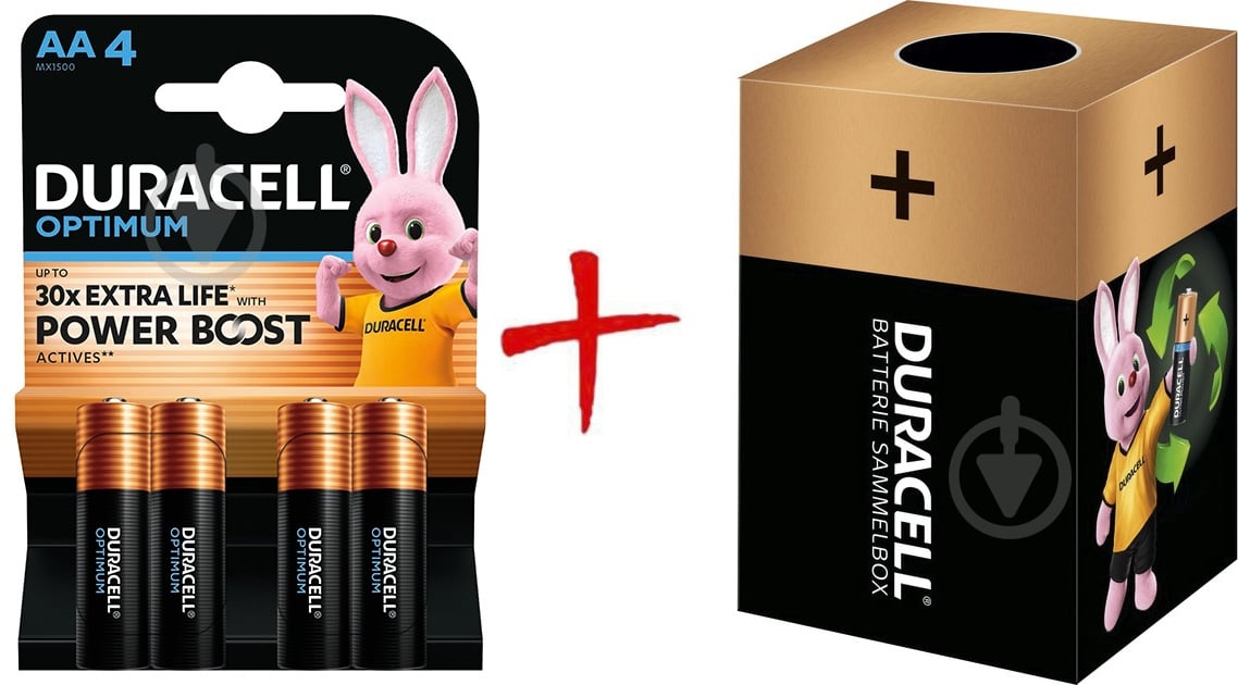 Батарейки лужні Duracell Optimum LR6 AA (пальчикові) 4 шт. (+ Еко-бокс Duracell) - фото 1