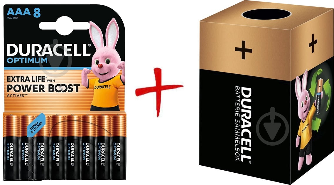 Батарейки щелочные Duracell Optimum AAA (мизинчиковые) 8 шт. (+ Еко-бокс Duracell) - фото 1