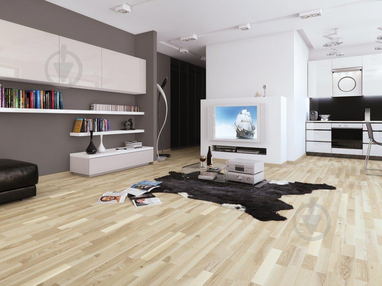 Паркетная доска Ekoparket ясень выбеленный трехполосная 1092х207х14 мм (1.58 кв.м) - фото 4