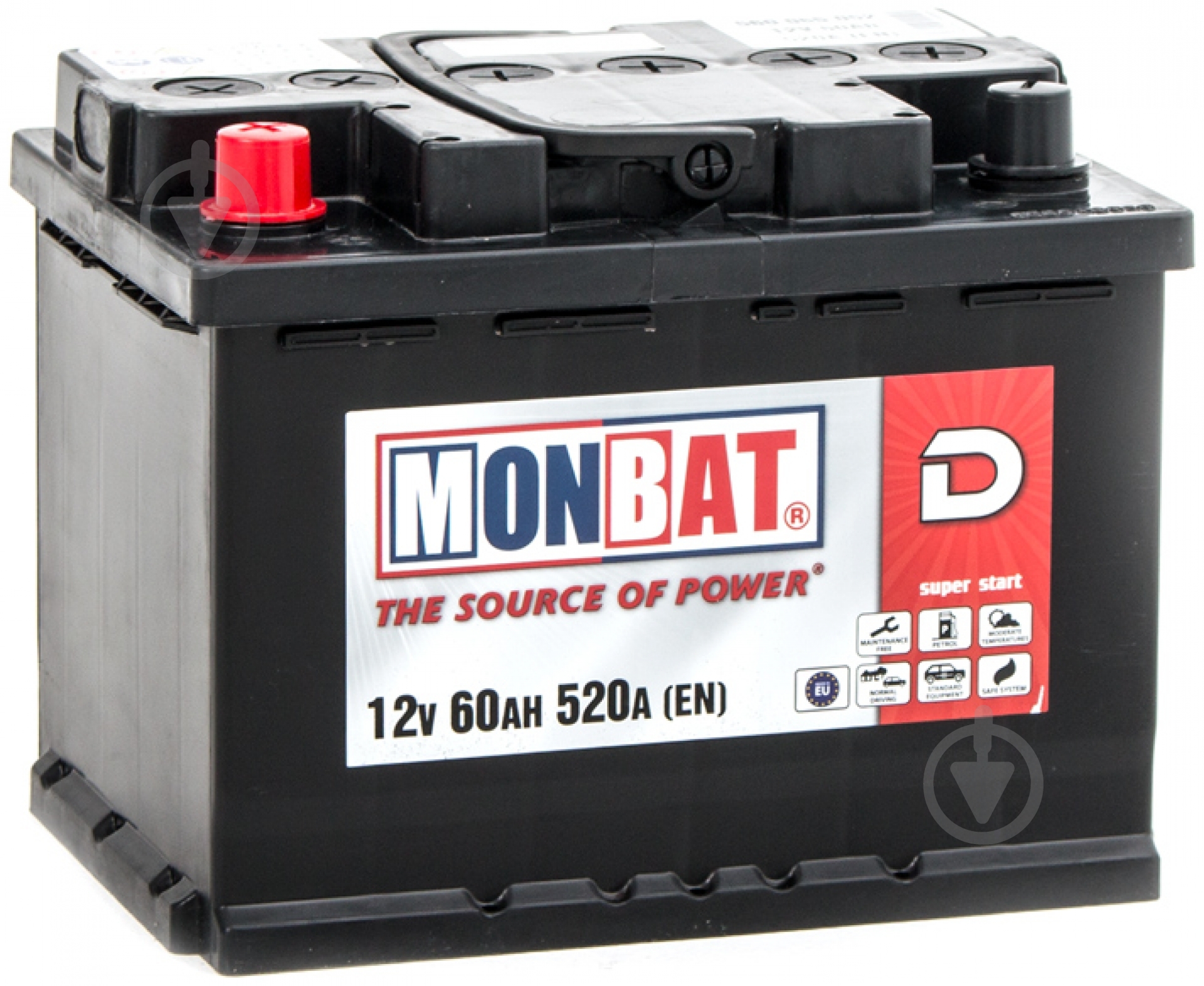 Акумулятор автомобільний Monbat 6СТ-60 MF 60Ah 520A 12V «+» ліворуч (98943) - фото 1 Акумулятор автомобільний Monbat 6СТ-60 MF 60Ah 520A 12V «+» ліворуч (98943) - фото 1