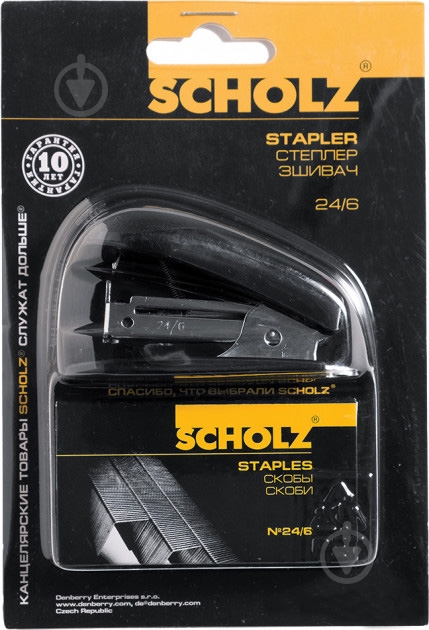 Степлер мини №24/6 16 листов + 1000 скоб черный SCHOLZ - фото 1 Степлер мини №24/6 16 листов + 1000 скоб черный SCHOLZ - фото 1