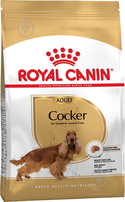 Корм сухой для взрослых собак для средних пород Royal Canin COCKER ADULT (Кокер Эдалт), 3 кг (домашняя птица, рис, кукуруза) 3 кг - фото 1