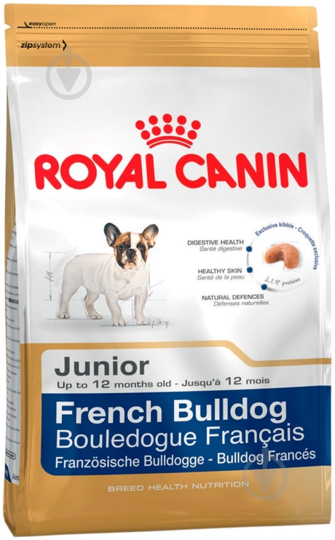 Корм сухий для цуценят для середніх порід Royal Canin French Bulldog Junior 1 кг (свійська птиця, рис, кукурудза) 1 кг - фото 1