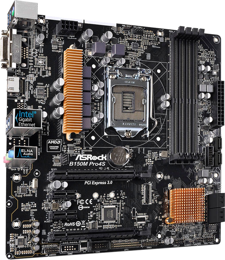 Материнська плата ASRock B150M_PRO4S (Socket 1151, Intel B150, mirco ATX) - фото 2 Материнська плата ASRock B150M_PRO4S (Socket 1151, Intel B150, mirco ATX) - фото 2