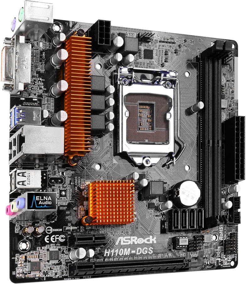Материнская плата ASRock H110M-DGS (Socket 1151, Intel H110, mirco ATX) - фото 2 Материнская плата ASRock H110M-DGS (Socket 1151, Intel H110, mirco ATX) - фото 2